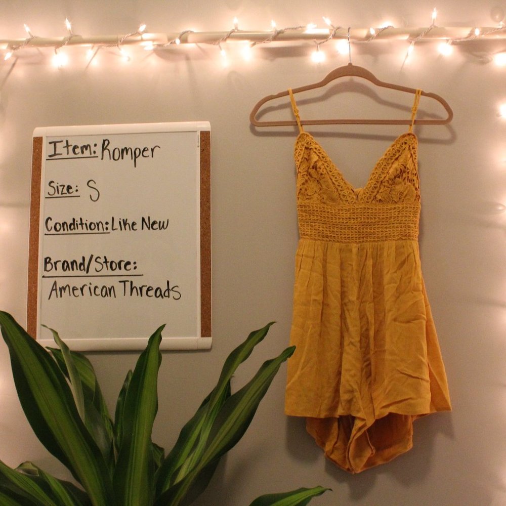 Women's Mustard Crochet Romper